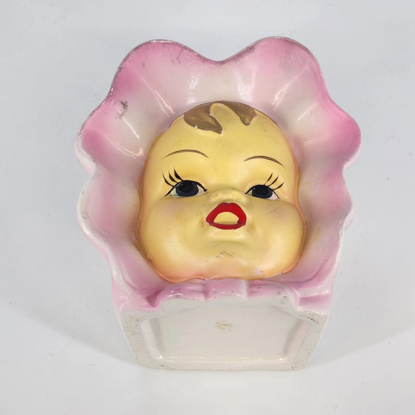 Napco Baby Girl Head Vase Pink Bonnet Ceramic Japan Vintage