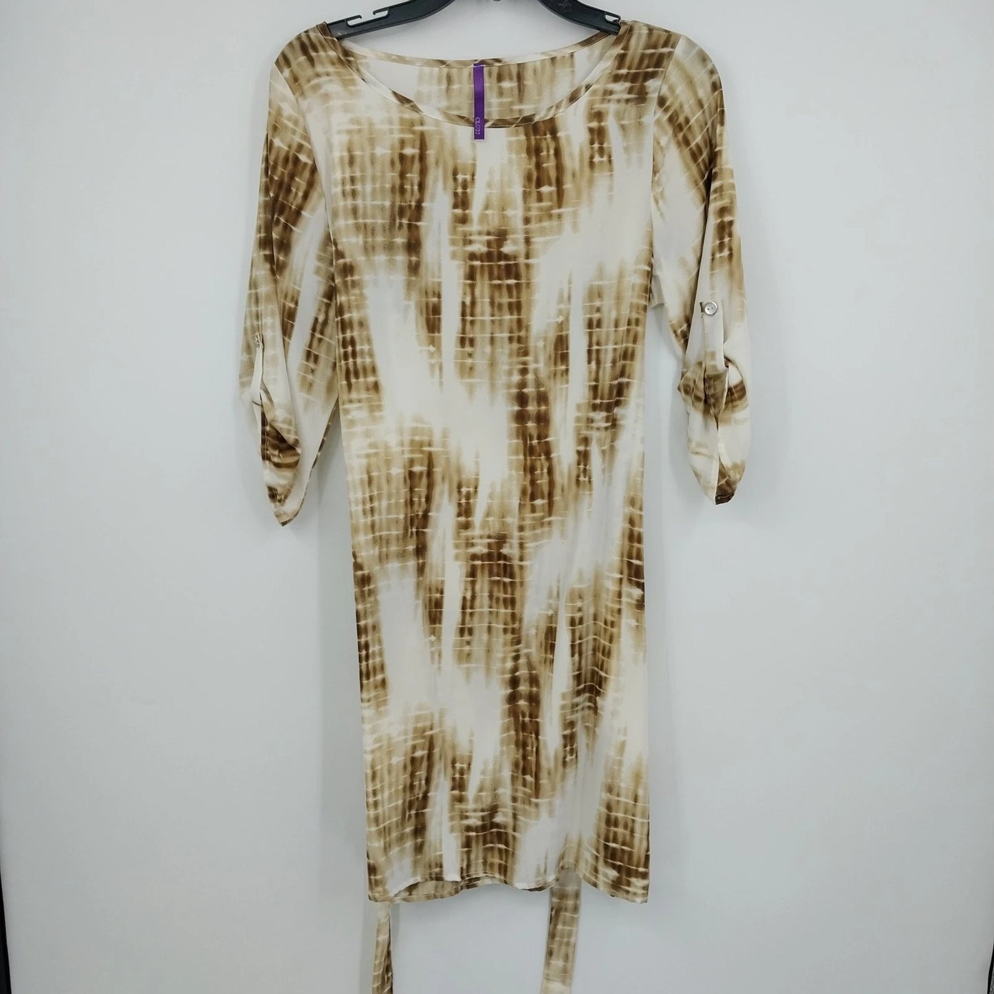CL♡22 Tie Dye Dress Gold White Roll-Tab Sleeve Waist Tie Women's Large