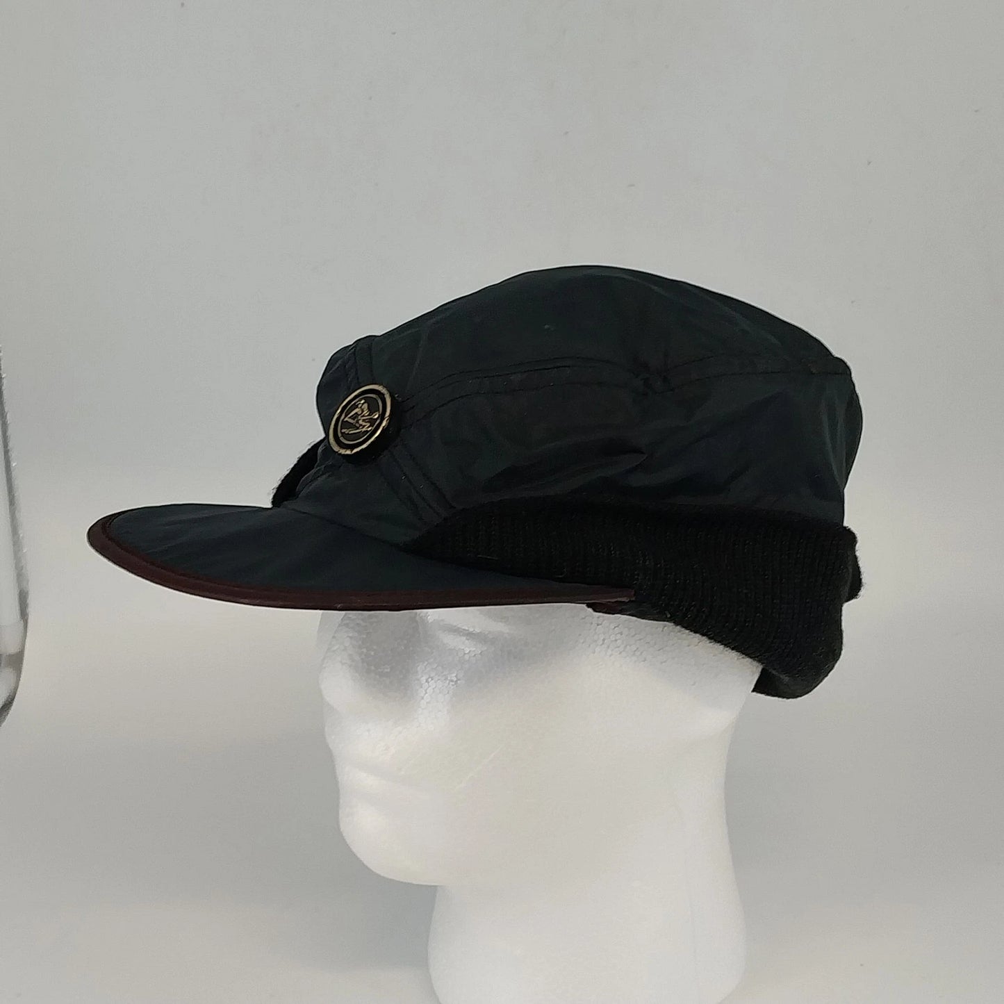 Black Quilted Winter Hat Ear Flap Insulated Ski Cap Outdoor Sports USA Made