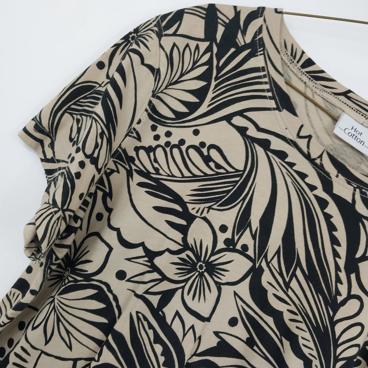 Hot Cotton Women's M Jacket Open Front & Blouse Beige Black 2 Piece Set Floral