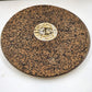 5 Solid Brass and Leather Coasters 4" with Wood Box Esther Price Candies Corp