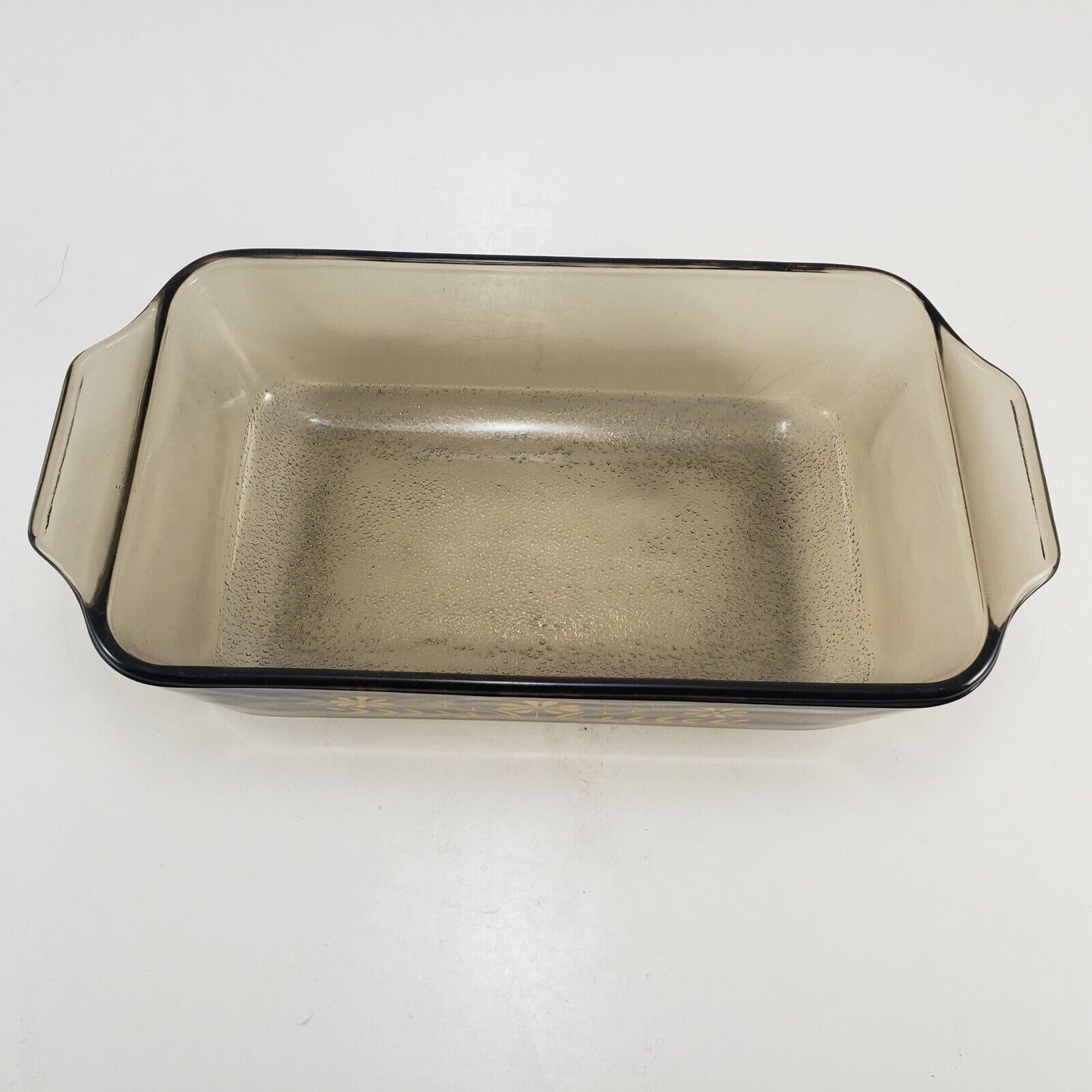 Jeannette Glasbake Loaf Pan Amber Yellow Daisy Pattern Textured Bottom 9" x 5½"