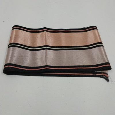 Pink Gray Black Striped Satin Sash Neck Scarf 36" x 5" Fringed Ends Vintage Wrap