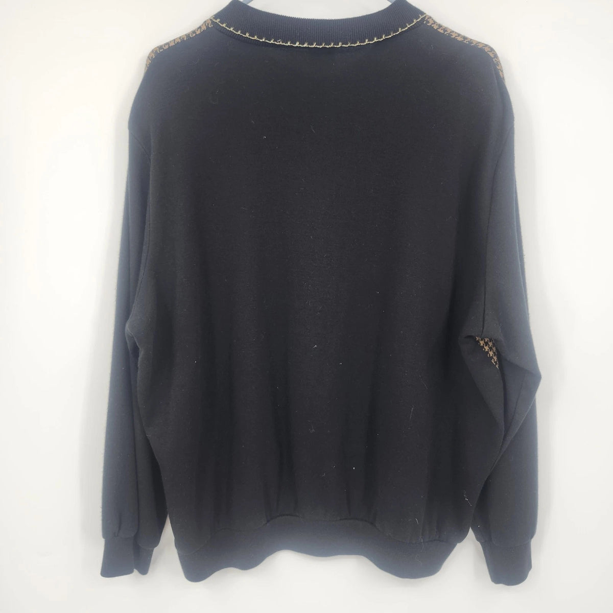 Cape Cod Sportswear Houndstooth Polo Sweater Navy Brown Gold Buttons Collared
