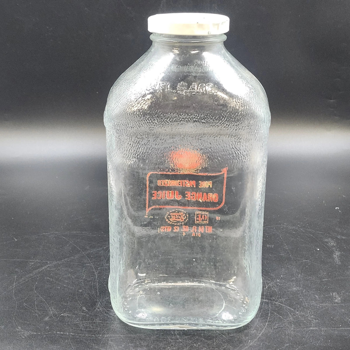 Kroger Orange Juice 64 Oz Empty Glass Bottle ACL Label Original Cap 2 Quart Vtg