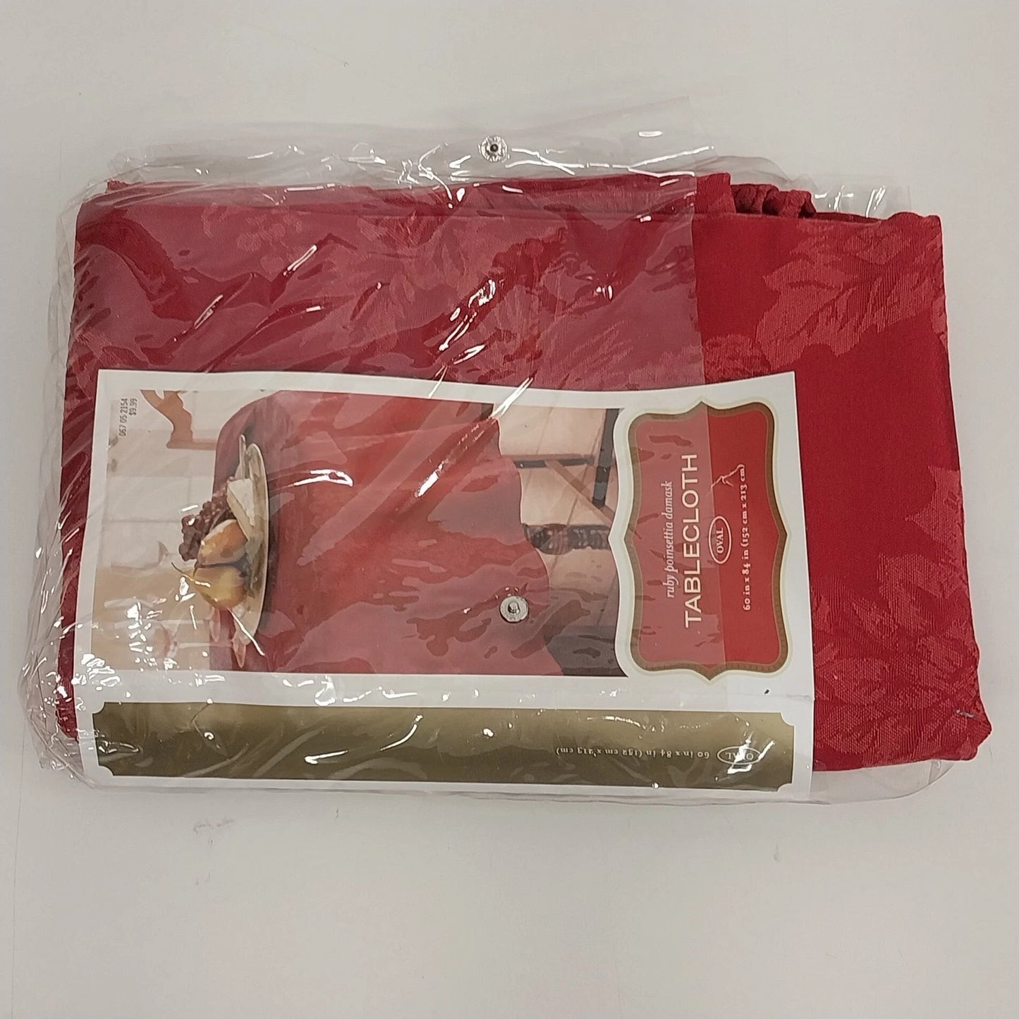 Target Ruby Poinsettia Red Damask Oval Tablecloth 60" x 84" NOS 2003 Holiday