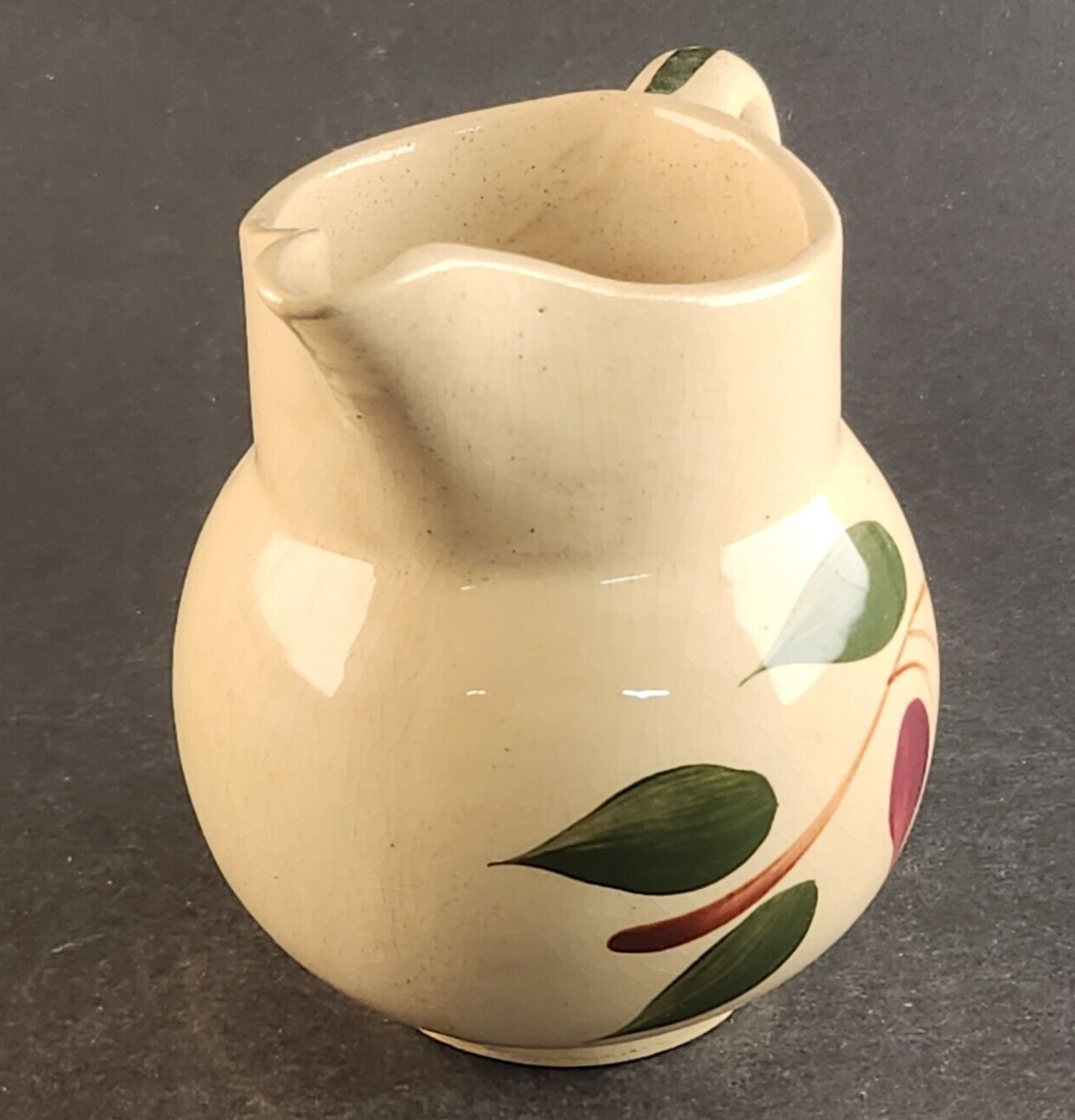 Watt Pottery Ovenware Medium Tear Drop Pitcher w Handle Red Bud Vintage 5½" 16oz