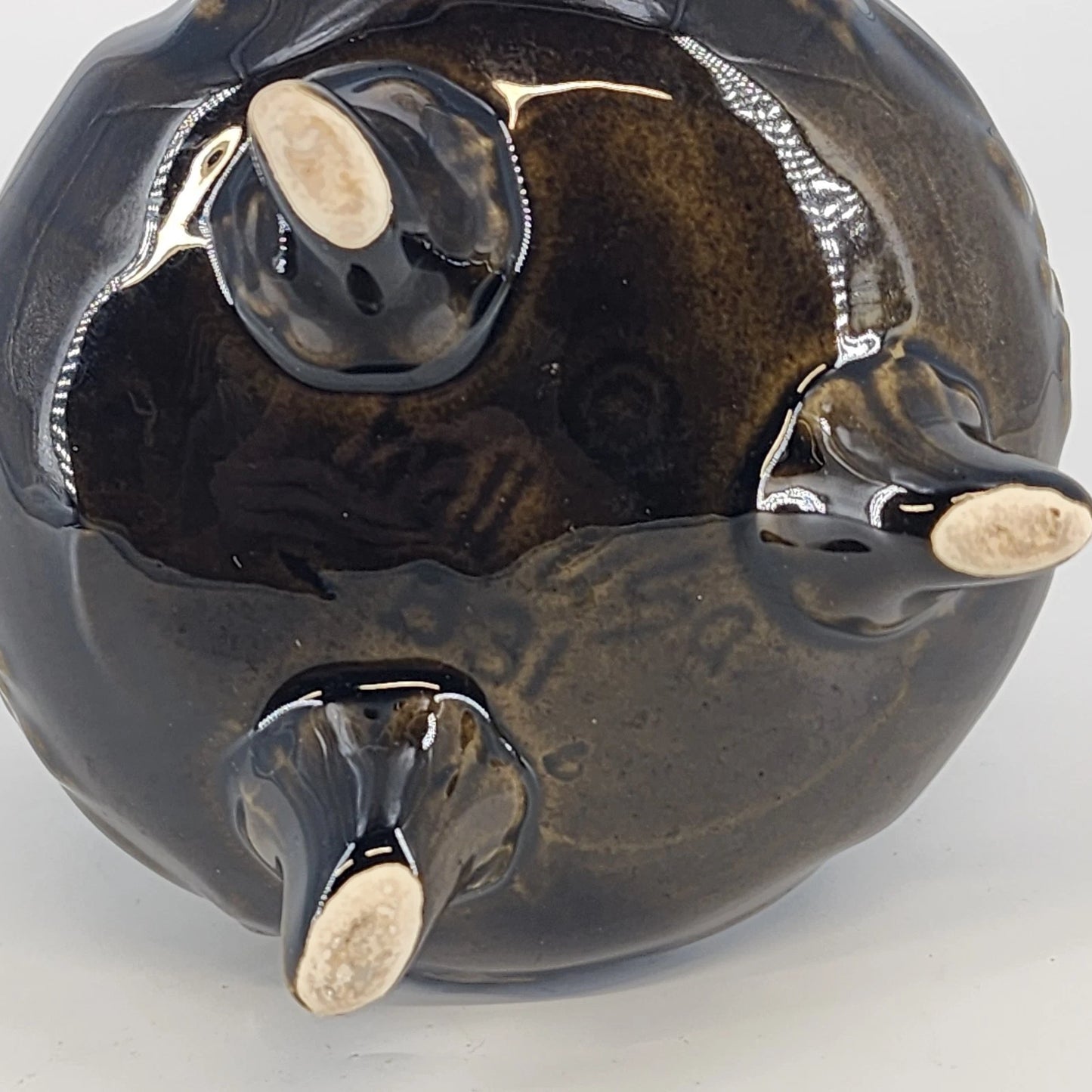 Footed Ceramic Planter Hull USA B34 Green Floral Scroll Mid-Century 5" Chipped