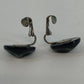 Black Statement Earrings Glossy Abstract Dome Round 1" Silver Tone Clip On Vtg