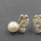 Faux Pearl Butterfly Wing Stud Earrings Gold Tone with Rhinestones Vtg Jewelry