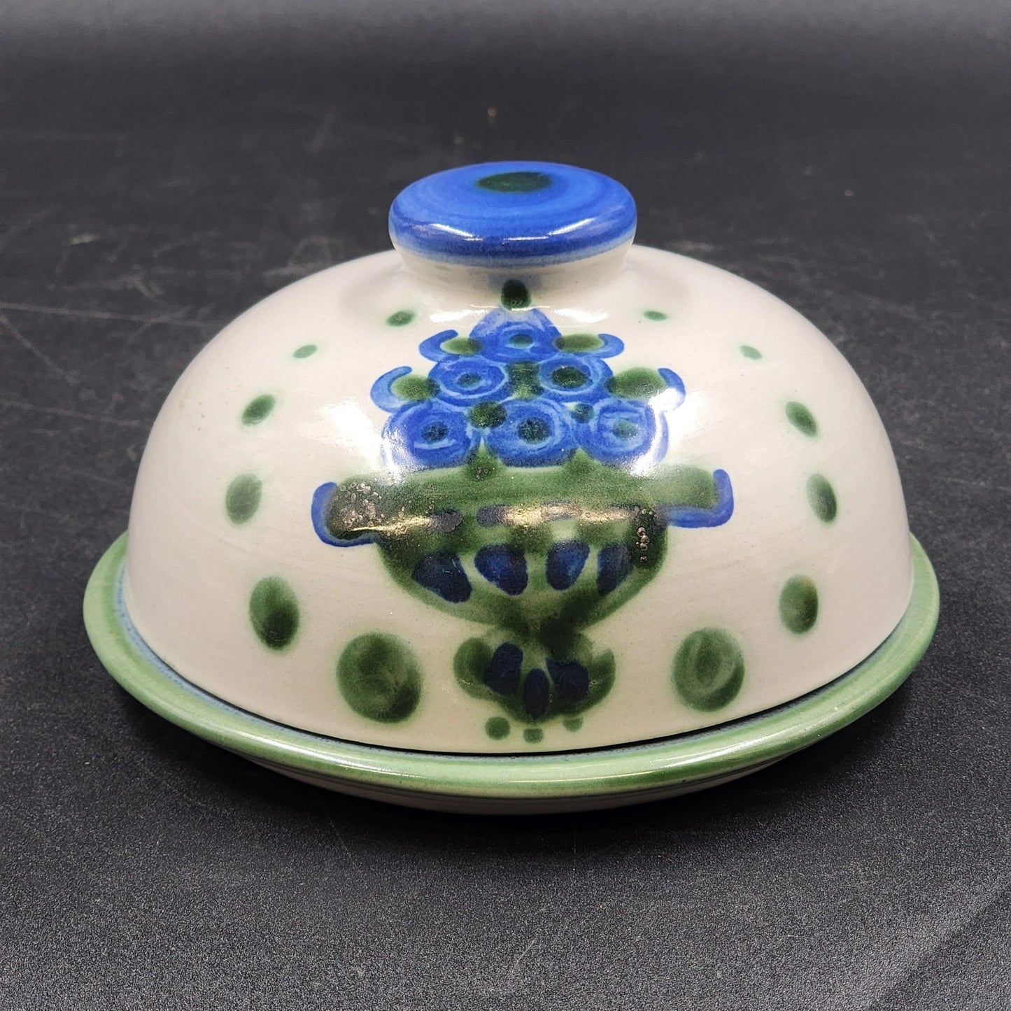 Hadley Dome Covered Butter Dish Blueberry Bouquet Hand-Painted Stoneware Pottery