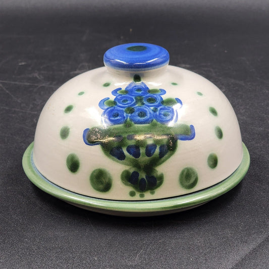 Hadley Dome Covered Butter Dish Blueberry Bouquet Hand-Painted Stoneware Pottery