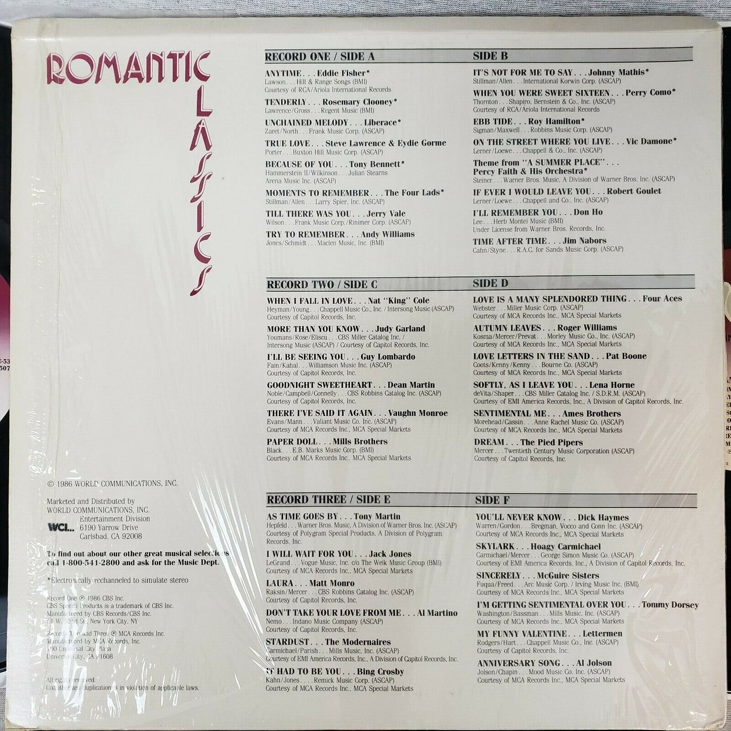 Romantic Classics 3 LP Vinyl Record Set 1986 MSM 35071 Tested