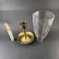 Brass Pedestal Candlestick Holder Wide Base Glass Globe Battery Candle 13½" Tall