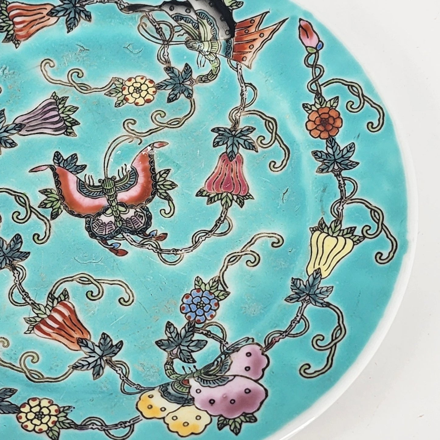 Antique Chinese Celadon Porcelain Plate 7 Inch Teal Glaze Dish