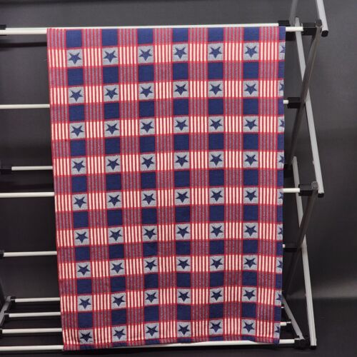 Red White and Blue Linen Table Runner 96 x 20 inches Vintage July 4th Themed