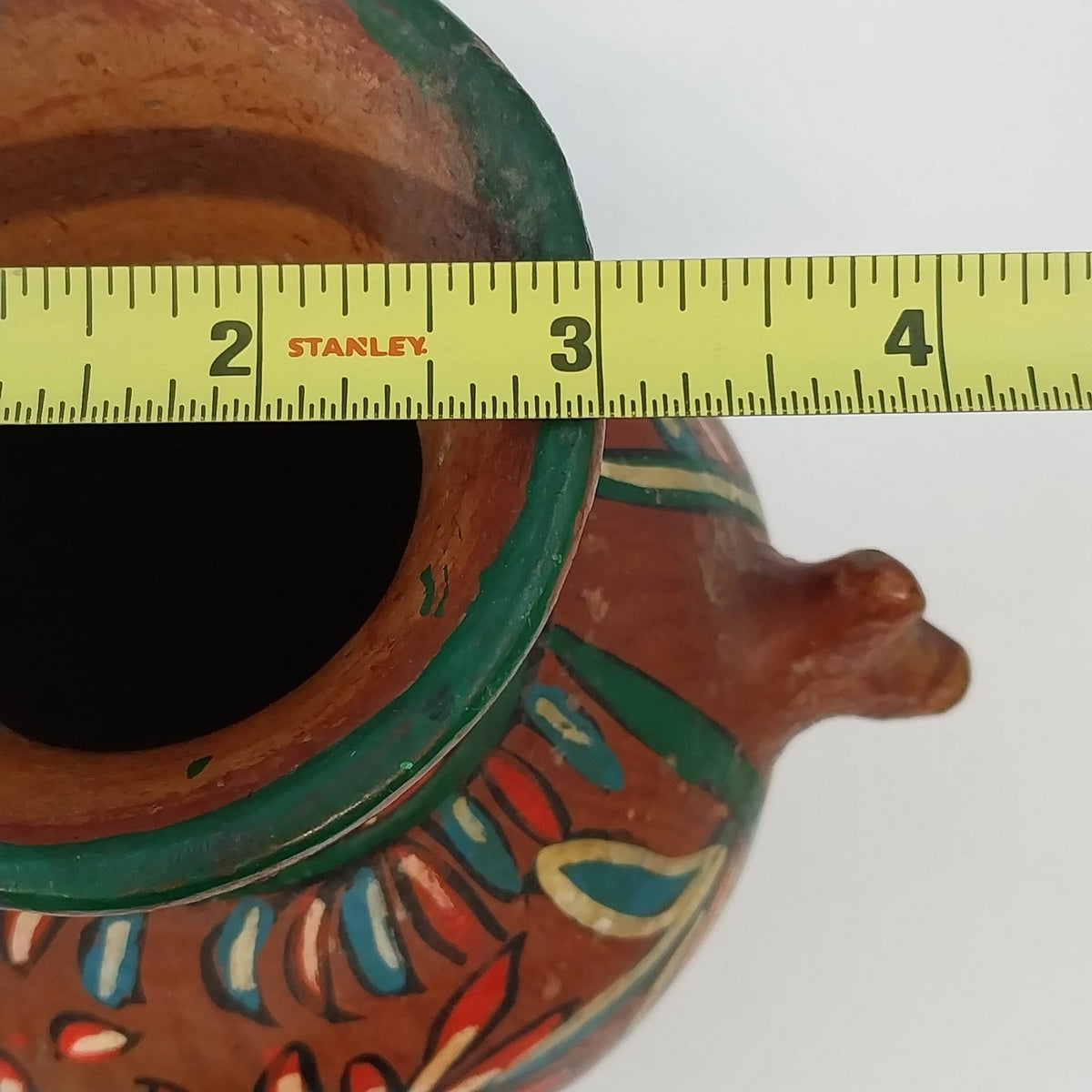 Hand Painted Floral Terracotta Tripod Vase Mexican Pottery Brown Multicolor 6.3"