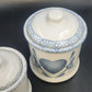 Blue Heart Canister Set 3 Lidded Ceramic Stoneware Farmhouse Kitchen Jars 1980s