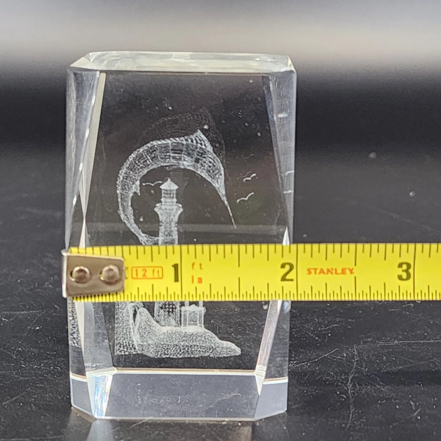 3D Laser Etched Crystal Paperweight Lighthouse Leaping Marlin