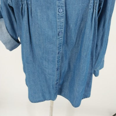 Gloria Vanderbilt Blue 3/4 Sleeve Roll Tab Shirt Blouse Large Chic Stylish Top
