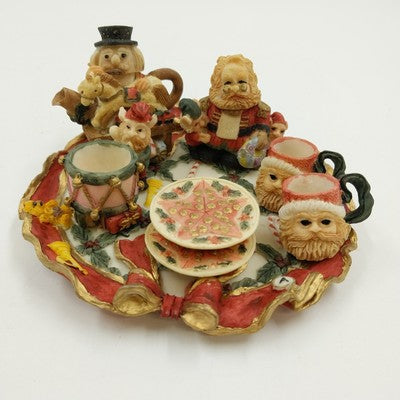 Popular Imports T1261 Mini Tea Set 1994 Christmas Wreath Polystone Resin