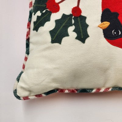 White & Red Cardinal and Holly Occasional Pillow by Holiday Living 18"x18" China