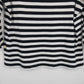 Relativity Black White Striped Boat Neck Top L 3/4 Sleeve Button Shoulder Womens