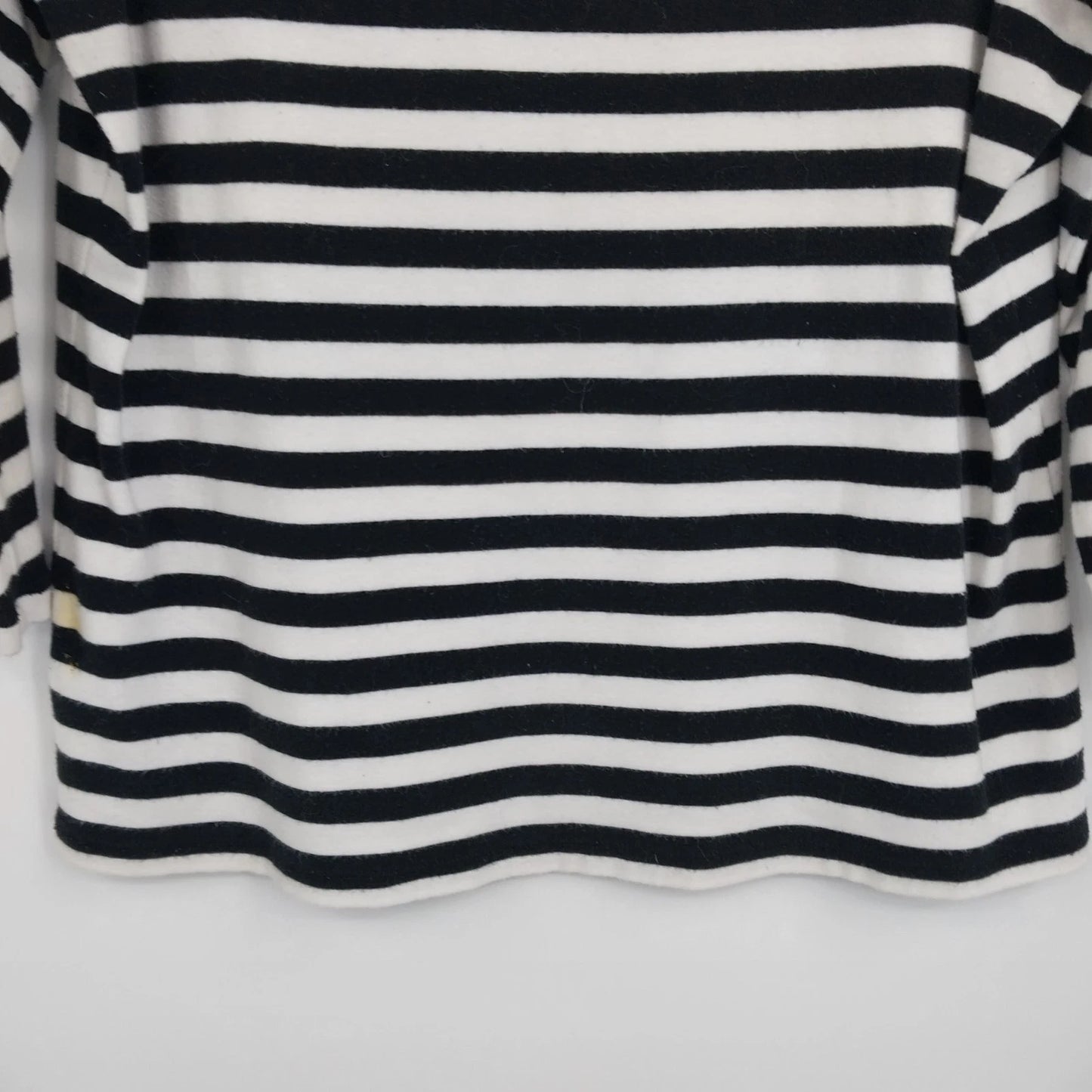 Relativity Black White Striped Boat Neck Top L 3/4 Sleeve Button Shoulder Womens