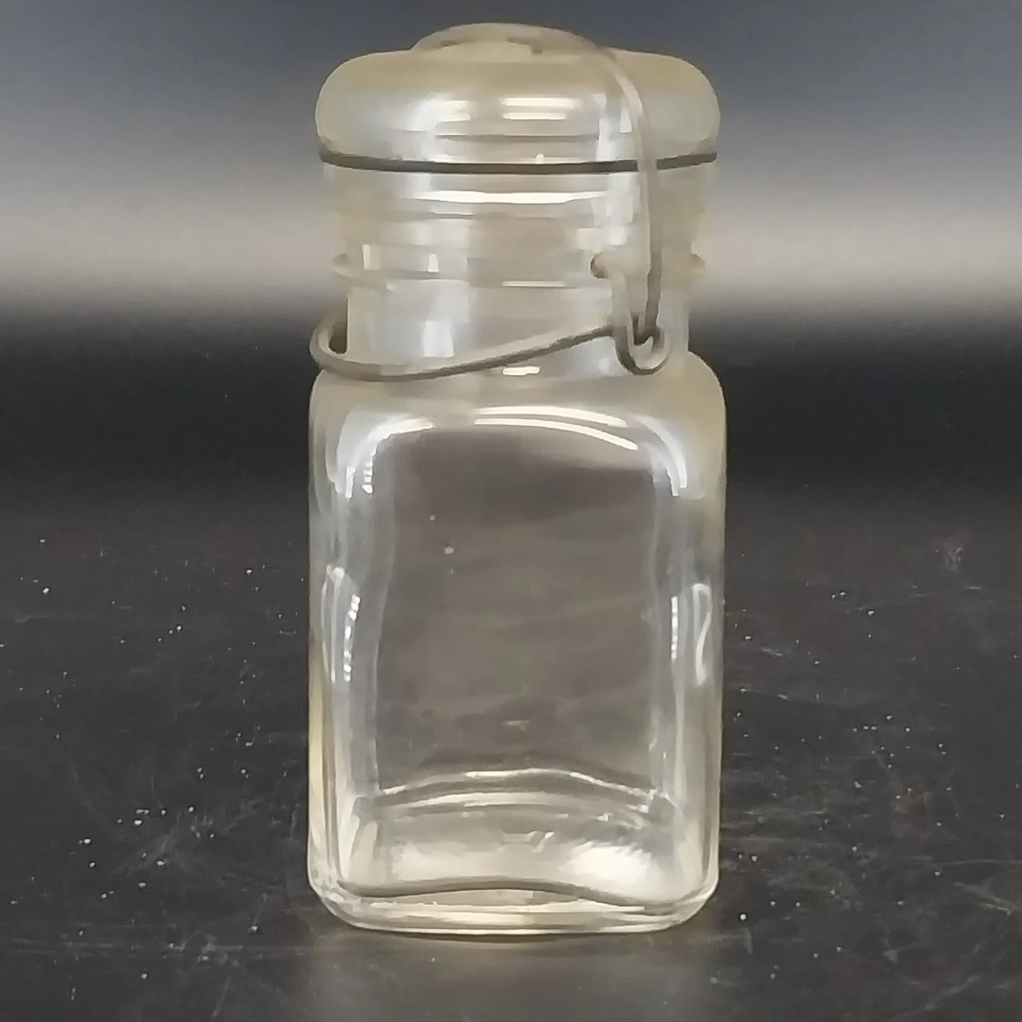 Hazel Atlas Half Pint Square Canning Jar Wire Bail Lid Clear Glass 5" Vintage