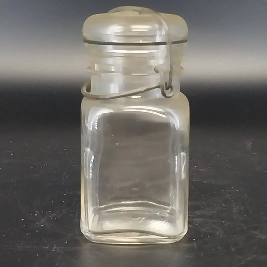Hazel Atlas Half Pint Square Canning Jar Wire Bail Lid Clear Glass 5" Vintage