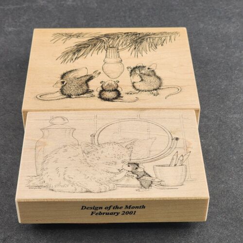 Stampa Rosa Kitten Kisses & Warm Tree Light Wooden Mounted Rubber Stamps Vtg