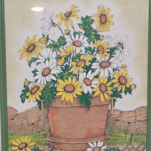 Art Print Daisy Flower Power Lime Green Peace Love Daisies 17" x 21" Framed Vtg