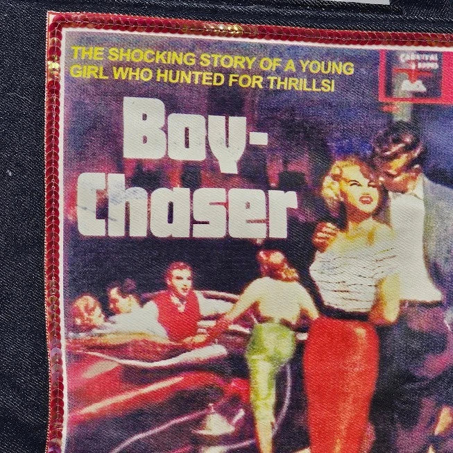 Y2K Denim Tote Bag Boy Chaser Graphic Pop Culture Streetwear Blue Jean Purse Vtg