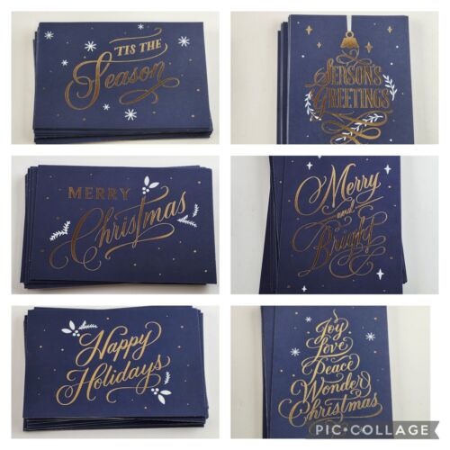 Hallmark Christmas Cards Boxed Blue Gold Holidays 6 Designs 72 Cards w Envelopes