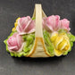 Porcelain Basket w Handle 5"h Pink Yellow Rose Bouquet 2 pcs Trinket Box Germany