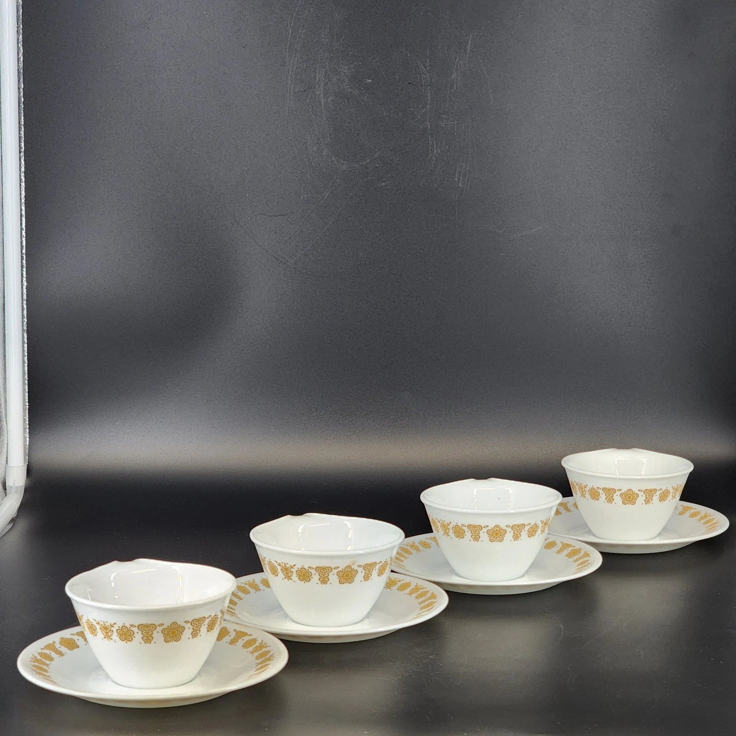 Corelle Butterfly Gold Cups Saucers Set 4 Vintage