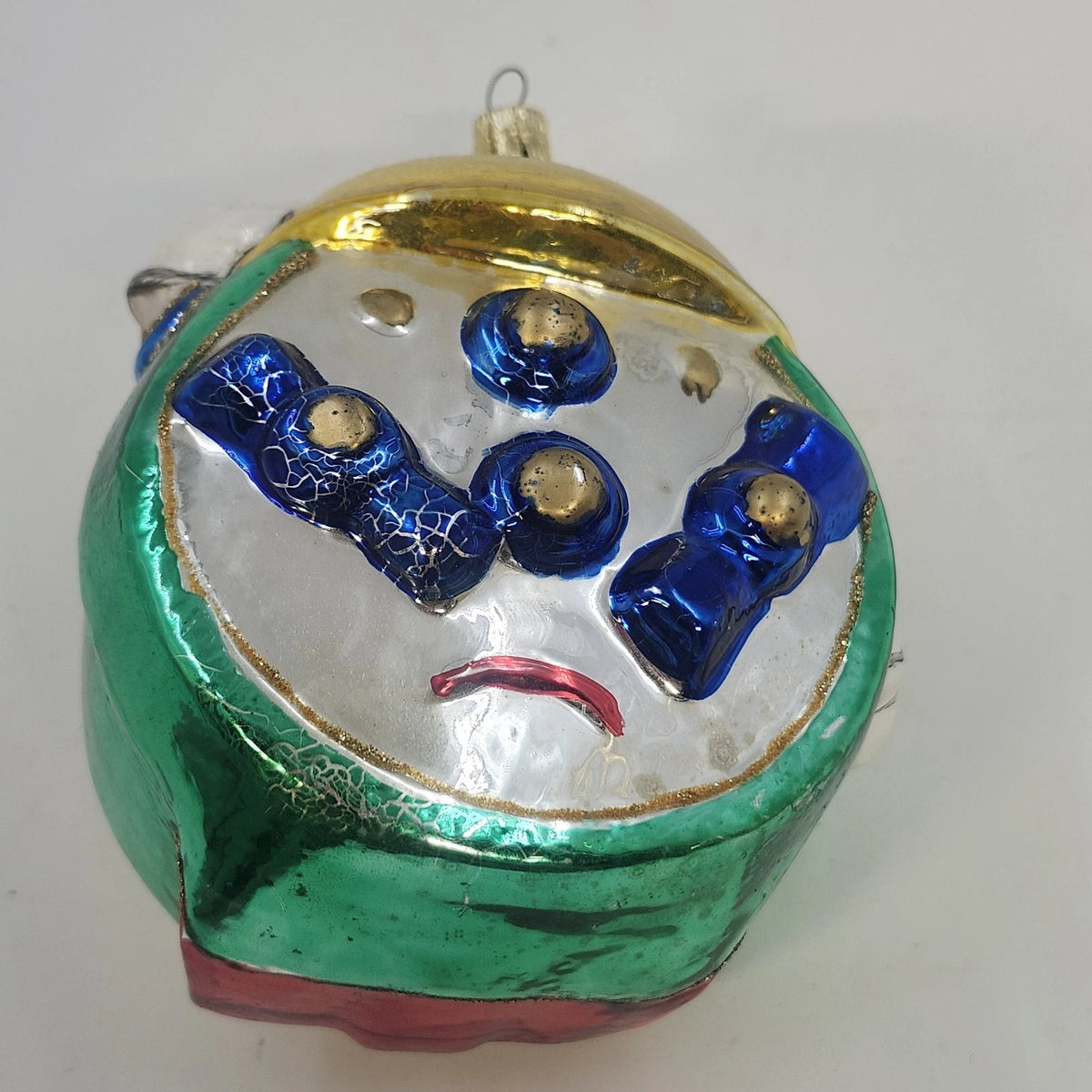 Hickory Dickory Dock Mouse Clock Blown Glass Christmas Ornament 4.5" Cap & Tie