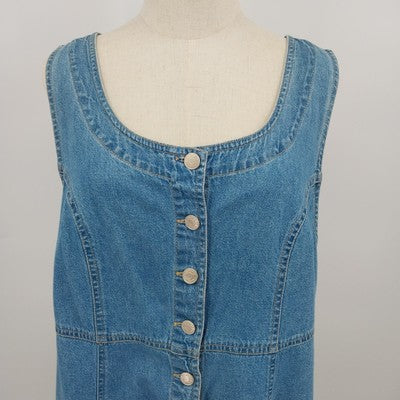 Cherokee Denim Mini Dress L Button Front Sleeveless Skater Blue