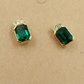 Gold Tone Emerald Cut Green & Clear Rhinestone Earrings Vintage