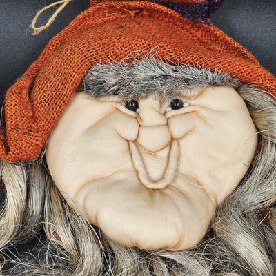 Halloween Witch Wall Decor Nylon 32”x12 Sculpted Cloth Face Doll Unique Handmade