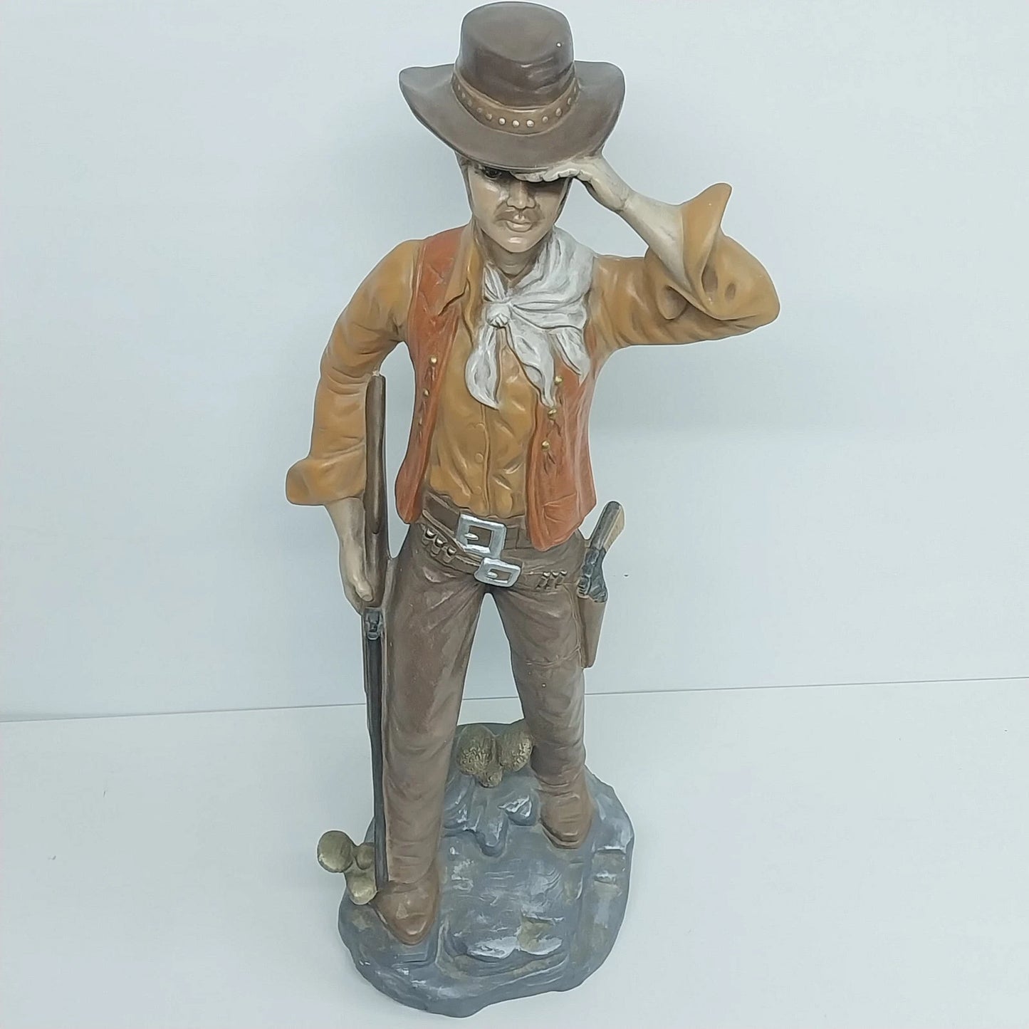 Atlantic Mold Cowboy Figurine 24in Ceramic Statue Rifle Revolver Western Vintage
