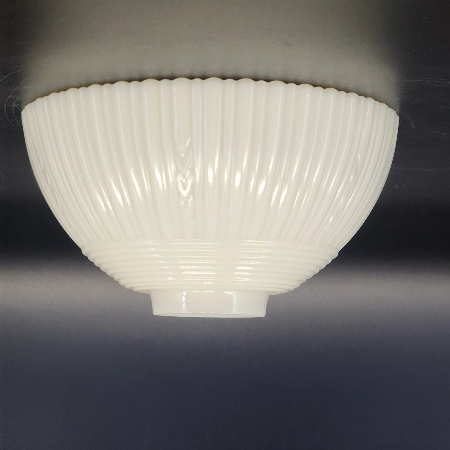 Pressed Milk Glass Ribbed Lamp Slip Shade Scalloped 6" Rim 1.5" Fitter Antique