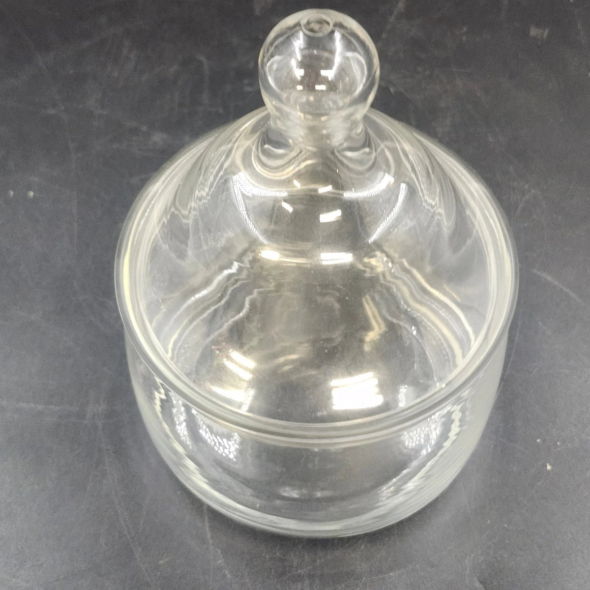 Clear Glass Apothecary Candy Jar Canister Pointed Finial Lid 5.5" Wide Base Vtg
