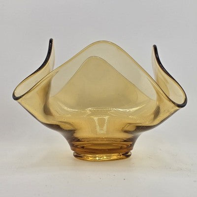 Viking Art Glass Bowl Amber Epic Loop Ruffled Pinched Candy Trinket Dish 6" MCM