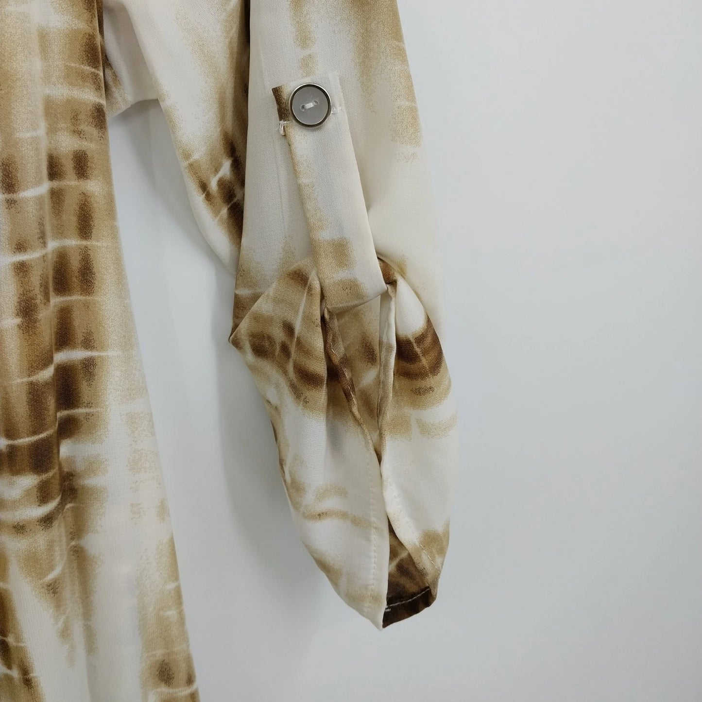 CL♡22 Tie Dye Dress Gold White Roll-Tab Sleeve Waist Tie Women's Large