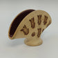 Pottery Napkin Holder Flying Winged Dog Motif Beige Brown Fan Shape 6.5" Repair
