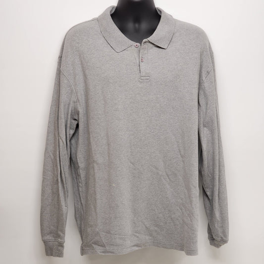 Steve & Barry Relaxed Fit Long Sleeve Grey Polo Shirt 3 Button w/Flat Collar XXL