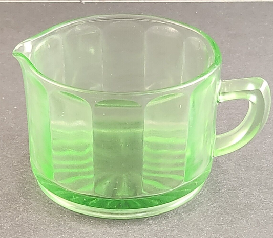 Creamer w Handle and Spout Green Vaseline Depression Indiana Glass Vintage 2¾"h