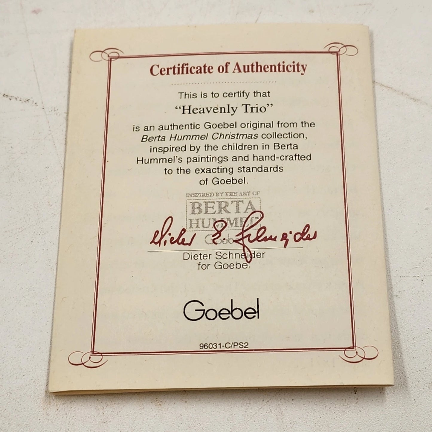 Berta Hummel HEAVENLY TRIO Ornament 1997 Goebel Carolers Cardinal Porcelain 3"