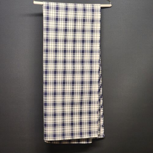 Navy Blue and White Plaid Tablecloth Linen 54 x 46 Inches Vintage